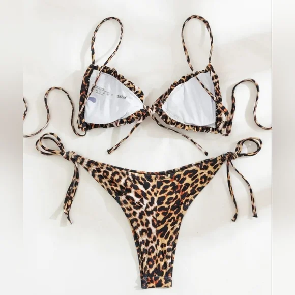 Leopard Drawstring Bikini Swimsuit (S & M) - Picture 2 of 9